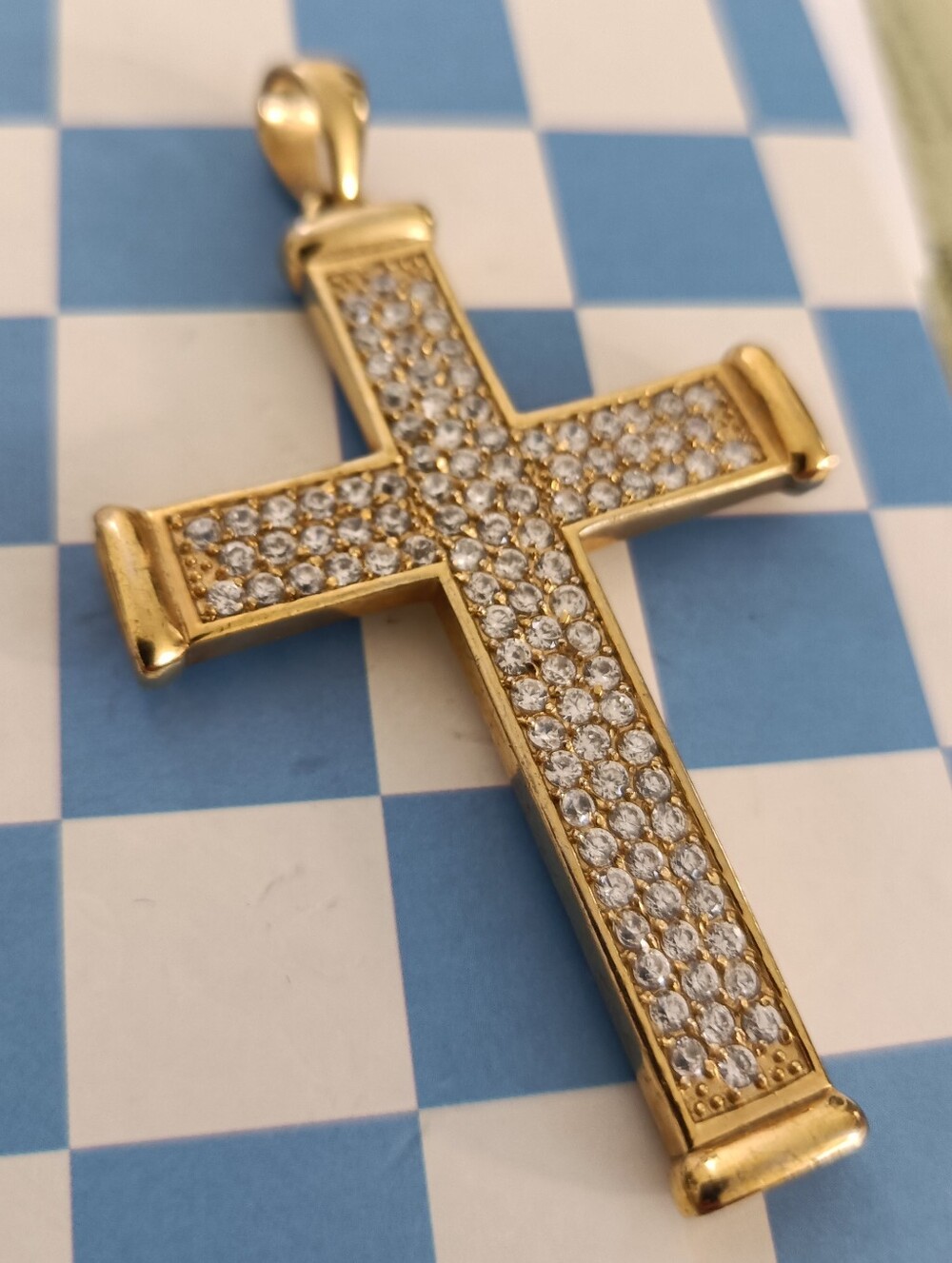 Gold-Tone Pave Cross Pendant with Clear Stones